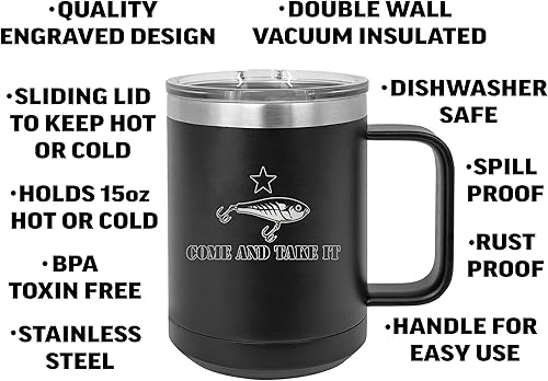 Miniatura 2 de Rogue River Tactical Funny Fishing Come Take It F Lure - Taza de café negra de acero inoxidable resistente con tapa, gran idea de regalo para papá,