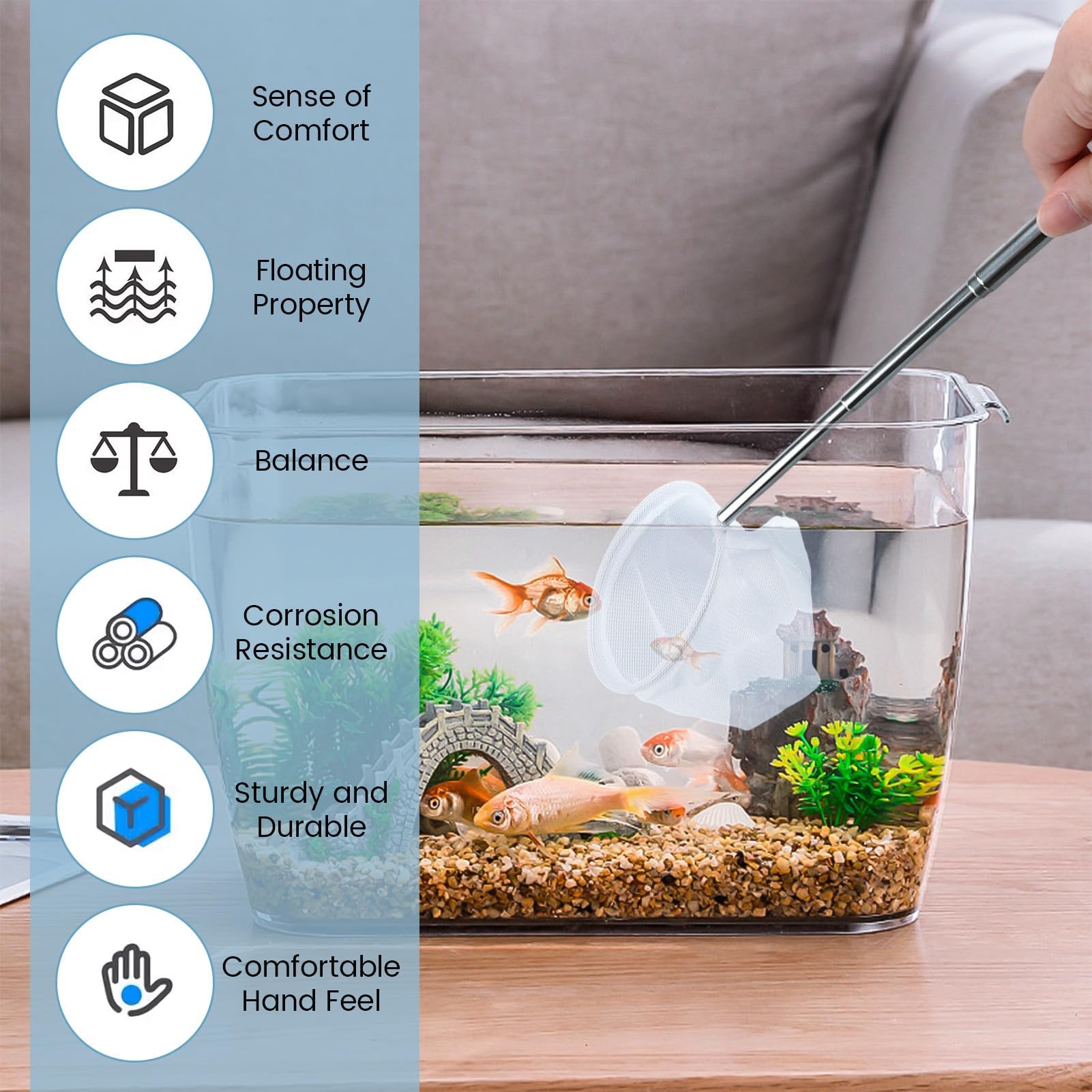 Mini Épuisette pour Aquarium avec Manche Extensible en Acier Inoxydable, pour Attraper Les Petits Poissons et Les Crevettes et pour Le Nettoyage