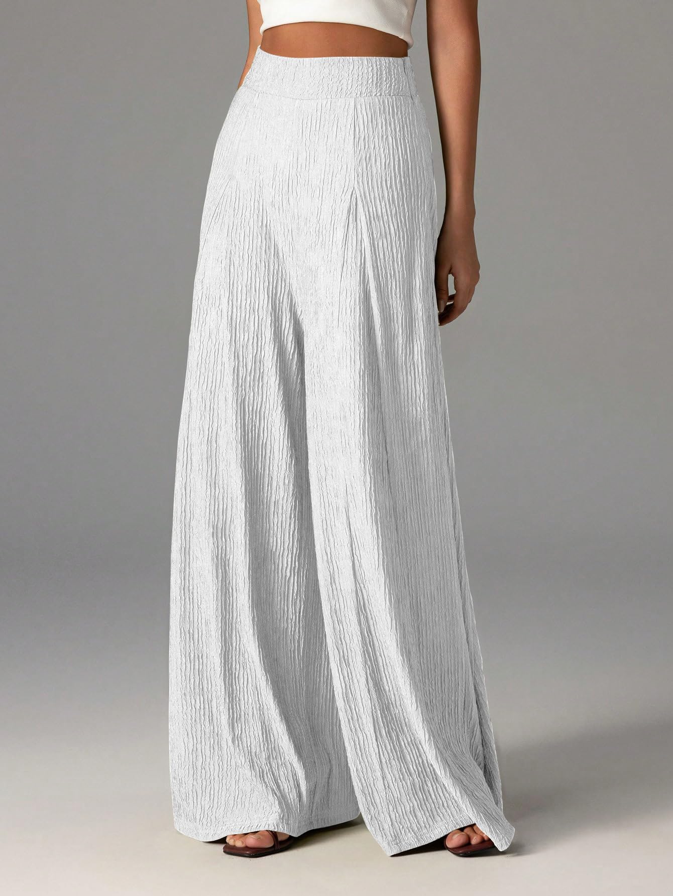 Shasmi Pantaloni da donna eleganti a vita alta a gamba larga, tinta unita, vestibilità ampia, casual, da spiaggia e aeroporto, stile palazzo leggero e fluido (pantaloni 259)