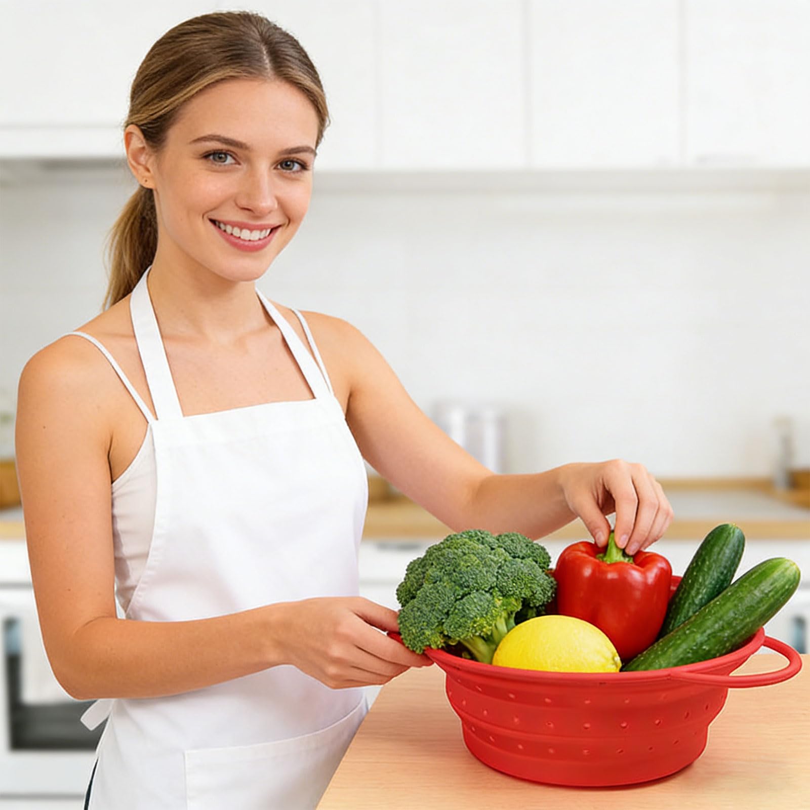 Juego de 3 coladores de cocina plegables de varios tamaños para drenar pasta, verduras y frutas, cesta de materiales de silicona