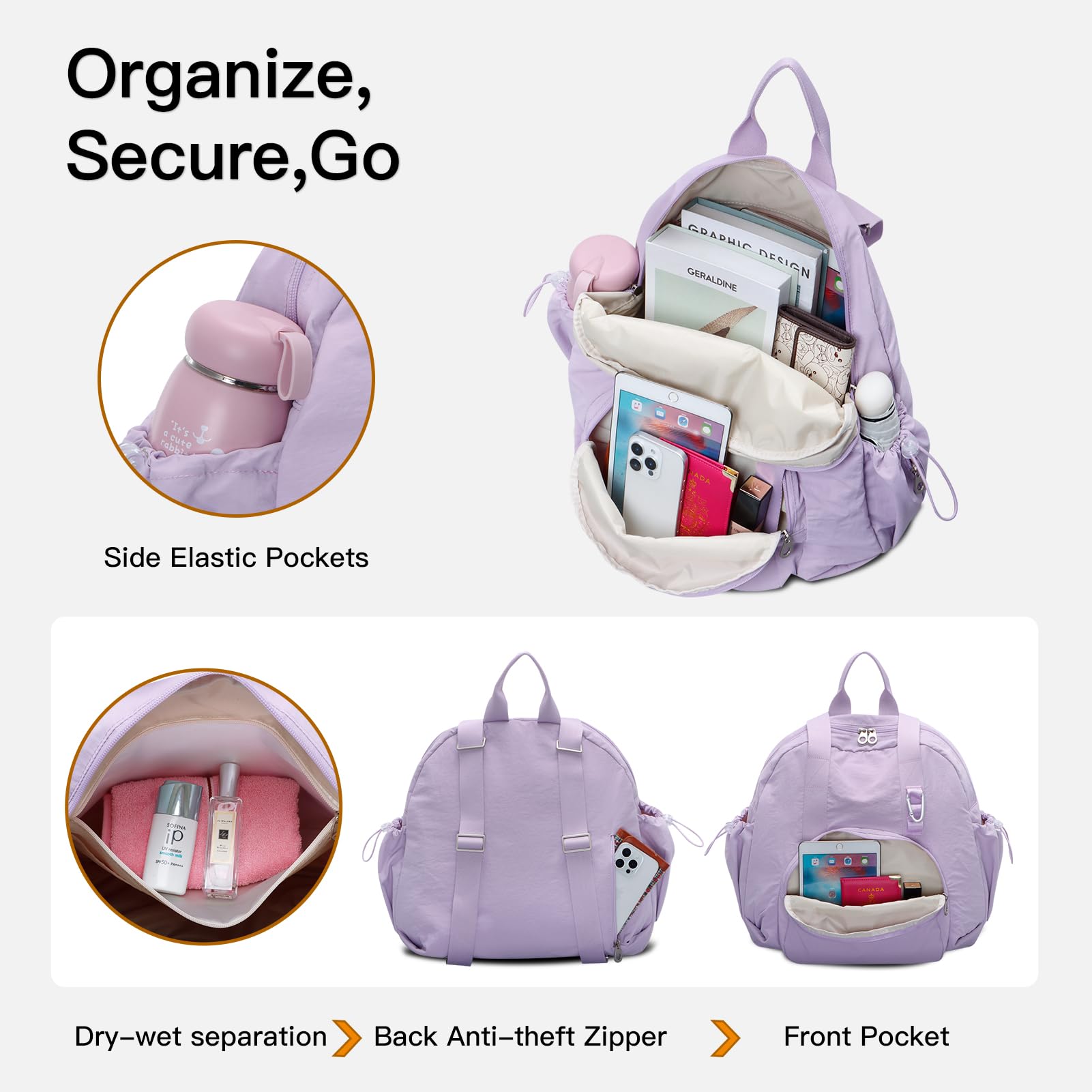 HUA ANGEL Sac Multifonctionnel Femme Nylon Recyclé Grande Capacité avec Compartiment Humide pur Voyage, Yoga, Gym et Week-end