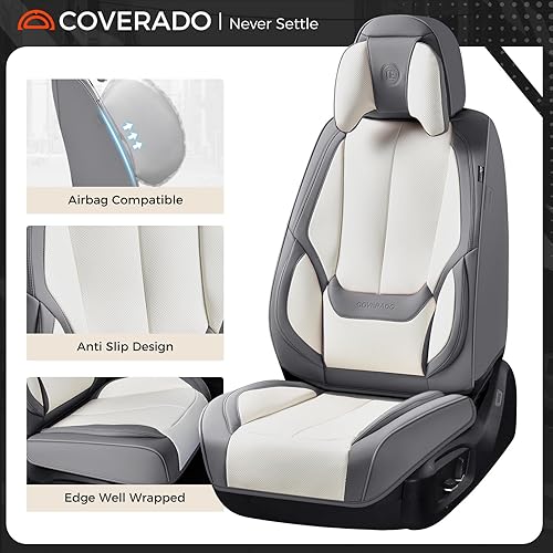 Miniatura 14 de Coverado - Fundas para asientos delanteros de automóvil, 2 piezas - Cojín de piel Nappa, protectores impermeables de ajuste universal para sedanes