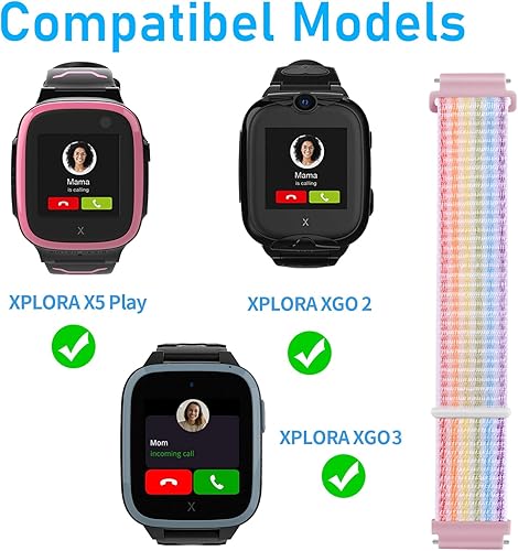 Miniatura 2 de Correa de nailon de repuesto para niños compatible con Xplora X5  XGO 2XGO 3, correas de reloj de velcro diseñadas especialmente para niños y niñas,