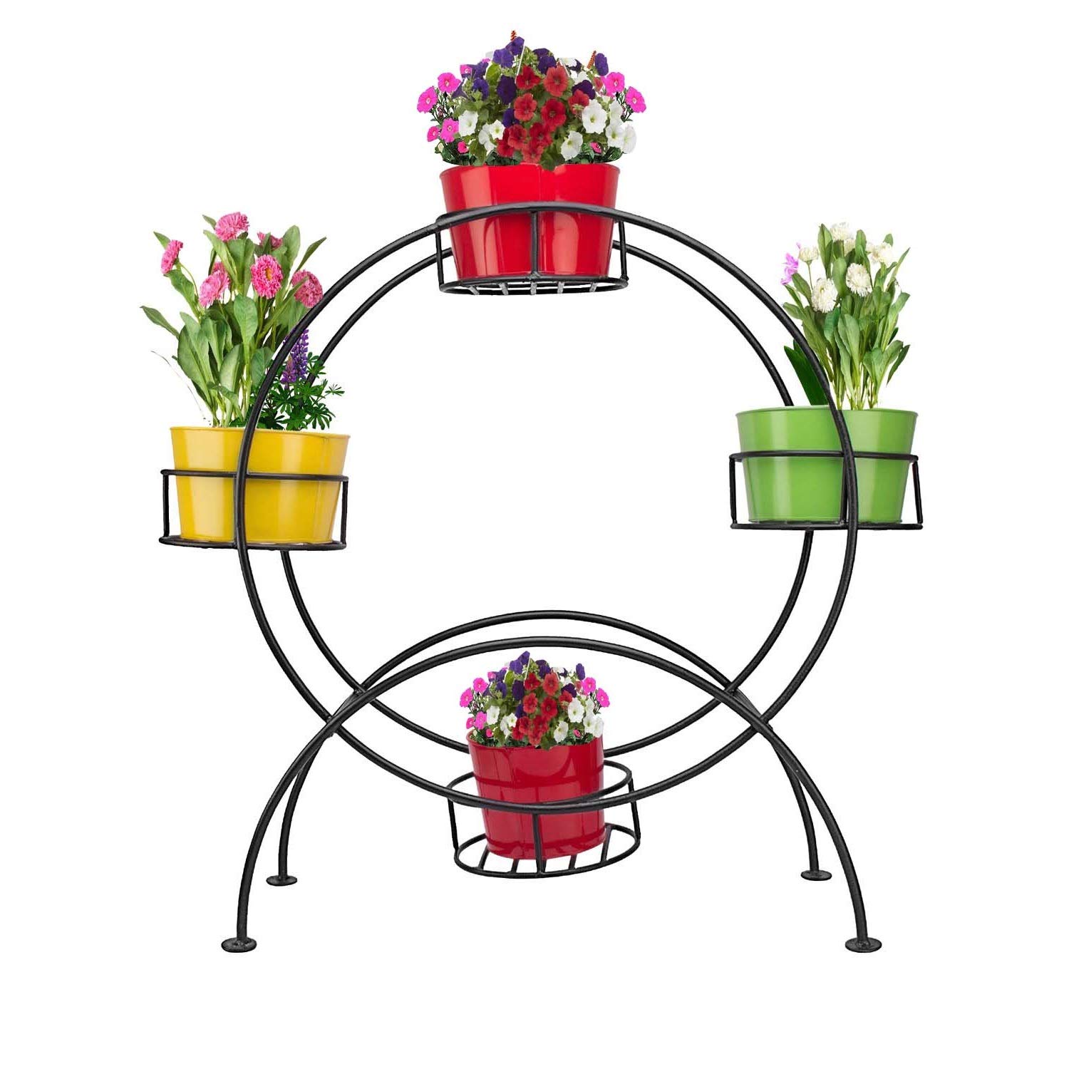 Nutech Impex Round Pot Stand with 4 Metal Planters Planter Stand