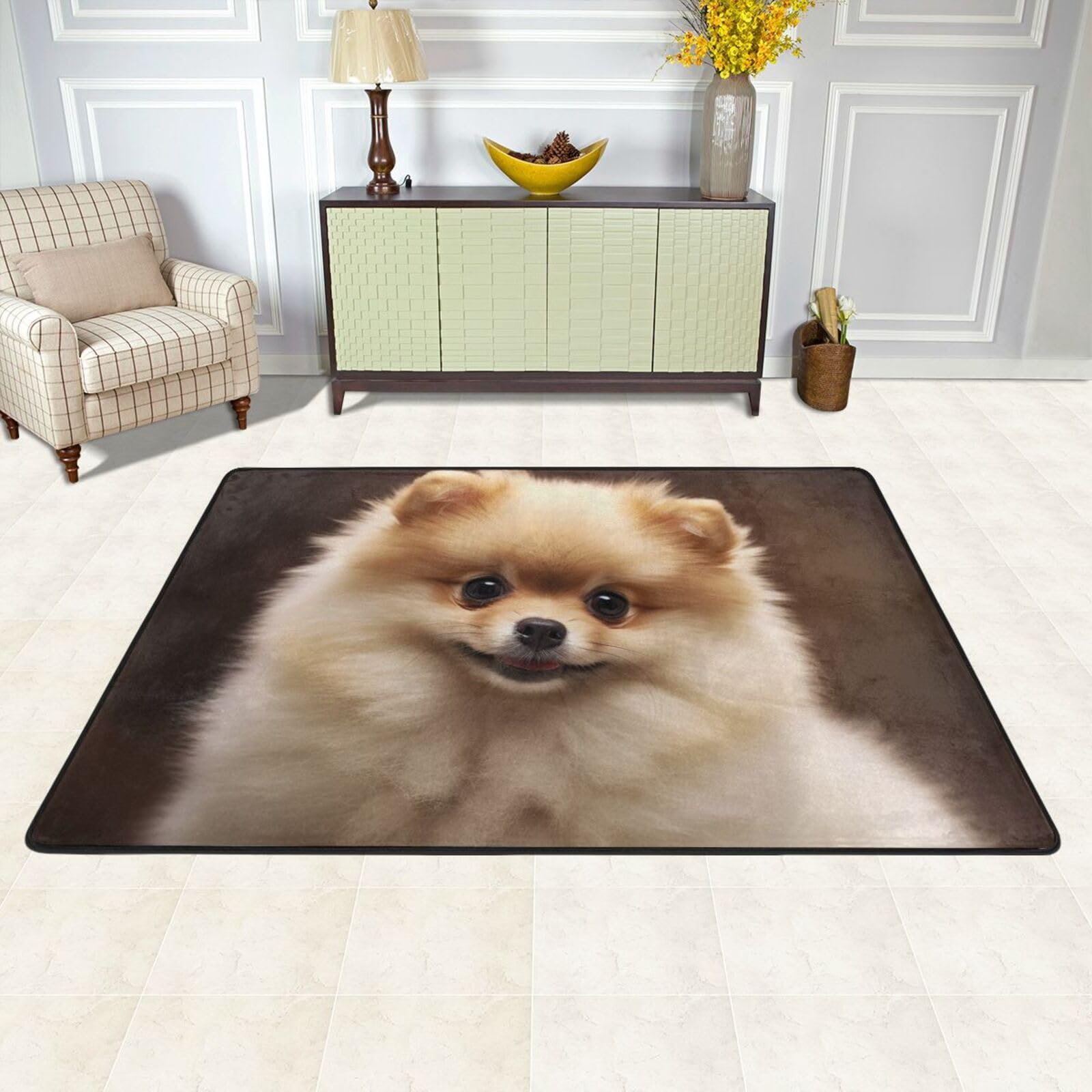 Tapis de sol absorbant Pomeranien 91x61 cm pour salon et cuisine