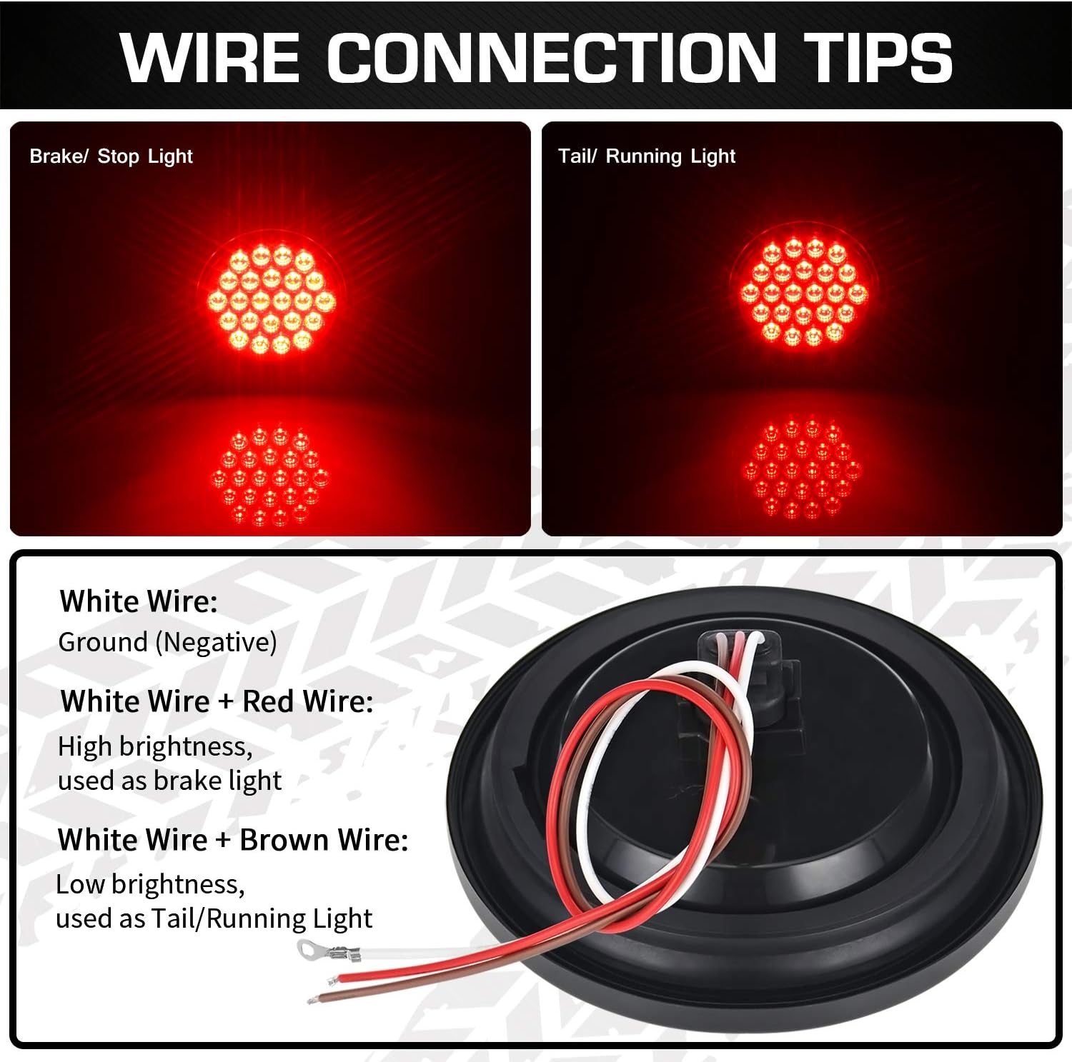LINKITOM 4-Inch Round Trailer Lights - 24-LED Super Bright Brake/Tail Lights, IP67 Waterproof, DOT Certified for Trailers, Trucks, RVs (2-Pack)