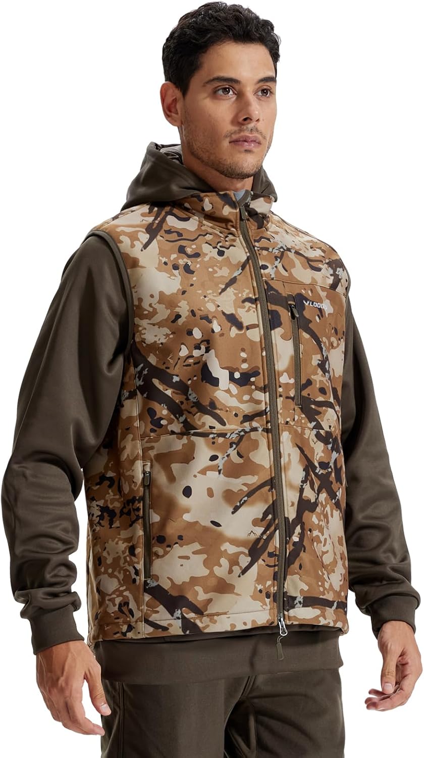 LOOGU Mens Camo Hunting Vest Water-Resistant Sleeveless Jacket with Pockets for Outdoor Fishing Hiking