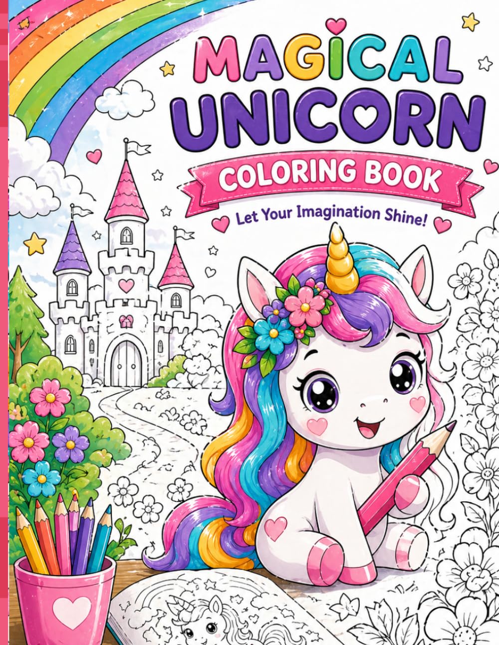 Magical Unicorn Coloring Book: 50+ Cute and Easy Designs for Kids | Fun, Relaxing and Creative Activities with Unicorns, Rainbows and Magical Scenes