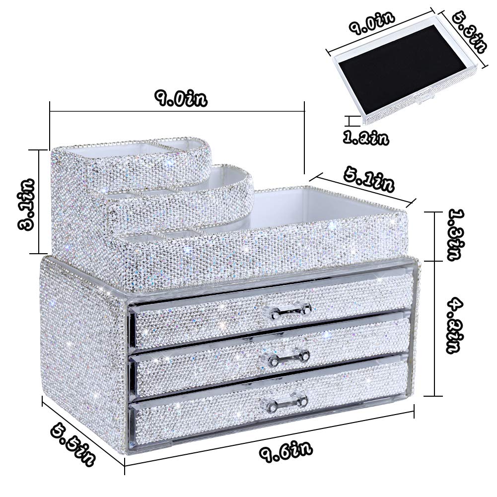 KEYPOWER 2-Piece Makeup Organizer Set with Drawers and Jewelry Tray