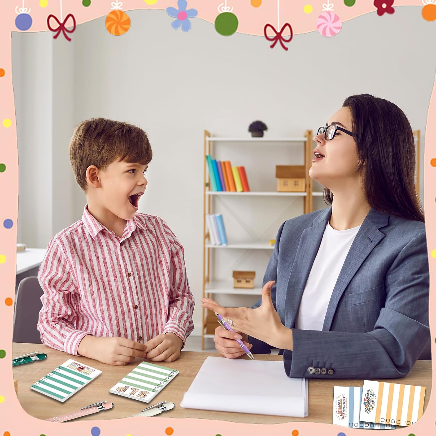 18 Pcs SLP Sticky Notes and Pen Speech Therapy Gifts Set Include 9 Motivational Sticky Notes 9 Appreciation Ballpoint Pen for Speech Language Pathologist Coworkers Office Supplies