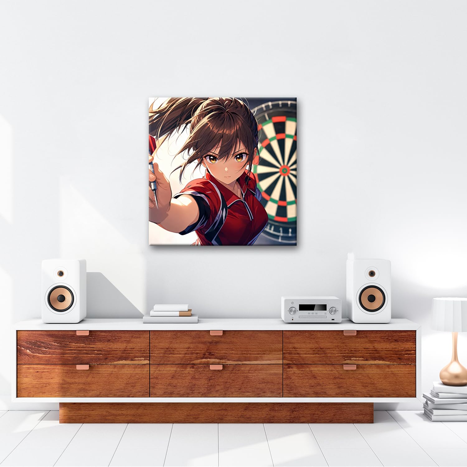deyoli Obraz na płótnie anime dziewczyna gra w rzutki z ostrością 40 x 40 cm kolorowy