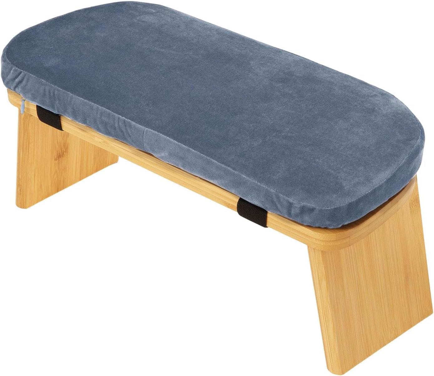 Folding Mation Bench with Soft Cushion - Wooden Kneeling Stool for Prayer, Yoga & Extended Ptice - Comfortable Blue Prayer Chair Gray Blue