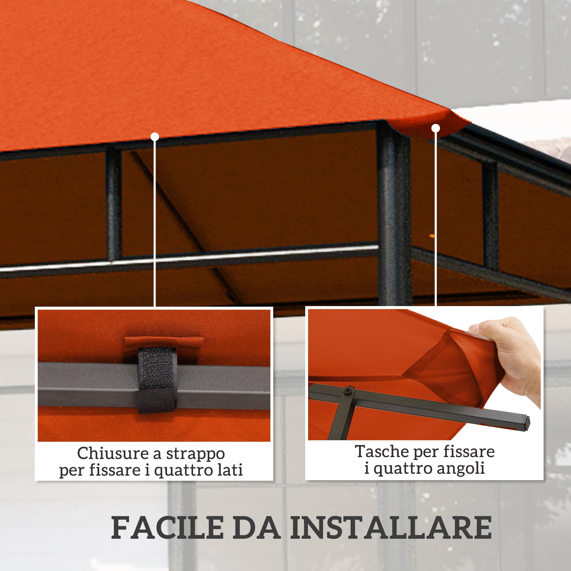 Outsunny Tetto di Ricambio per Gazebo 3x3 m in Poliestere 180g/㎡, Resistente all'Acqua, 298x295 cm, Arancione