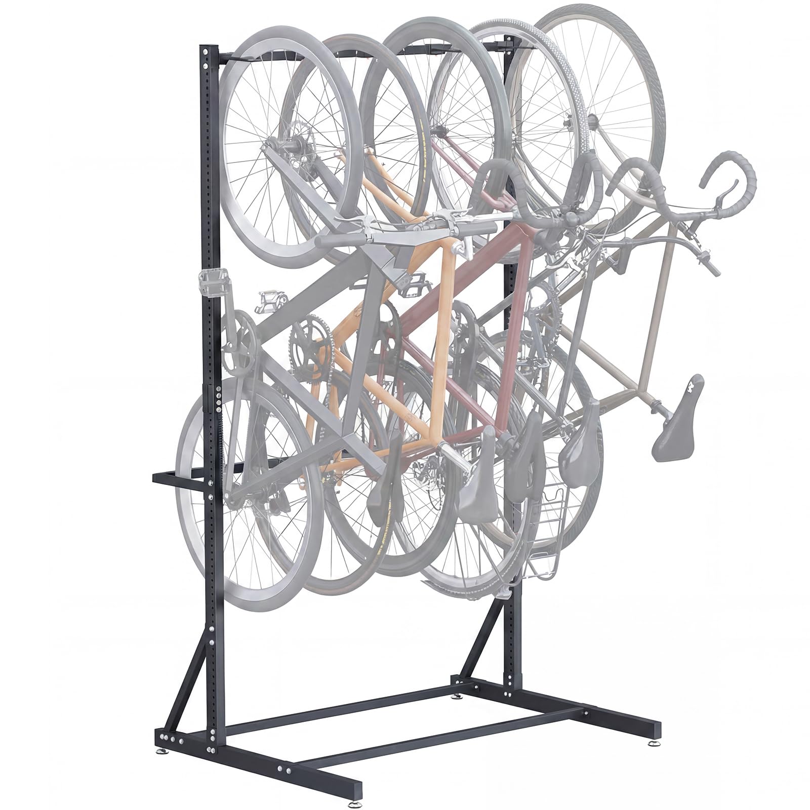 Portabici Garage per 5 Biciclette, Portabici Verticale in Acciaio al Carbonio Capacità di Carico max 136 kg, Portabici da Terra Universale per Rangement Casa, Interno o Garage
