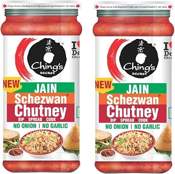 Ching's Jain Schezwan Chutney 250g   No Onion No Garlic, Authentic Indo-Chinese Flavour, Spicy & Tangy Dip and Cooking Sauce Pack of 2