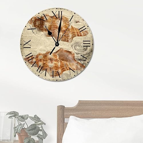 Miniatura 162 de ArogGeld Reloj de pared con diseño de estrella de mar antigua francesa, de cloruro de polivinilo, con números romanos, de 10 pulgadas, funciona