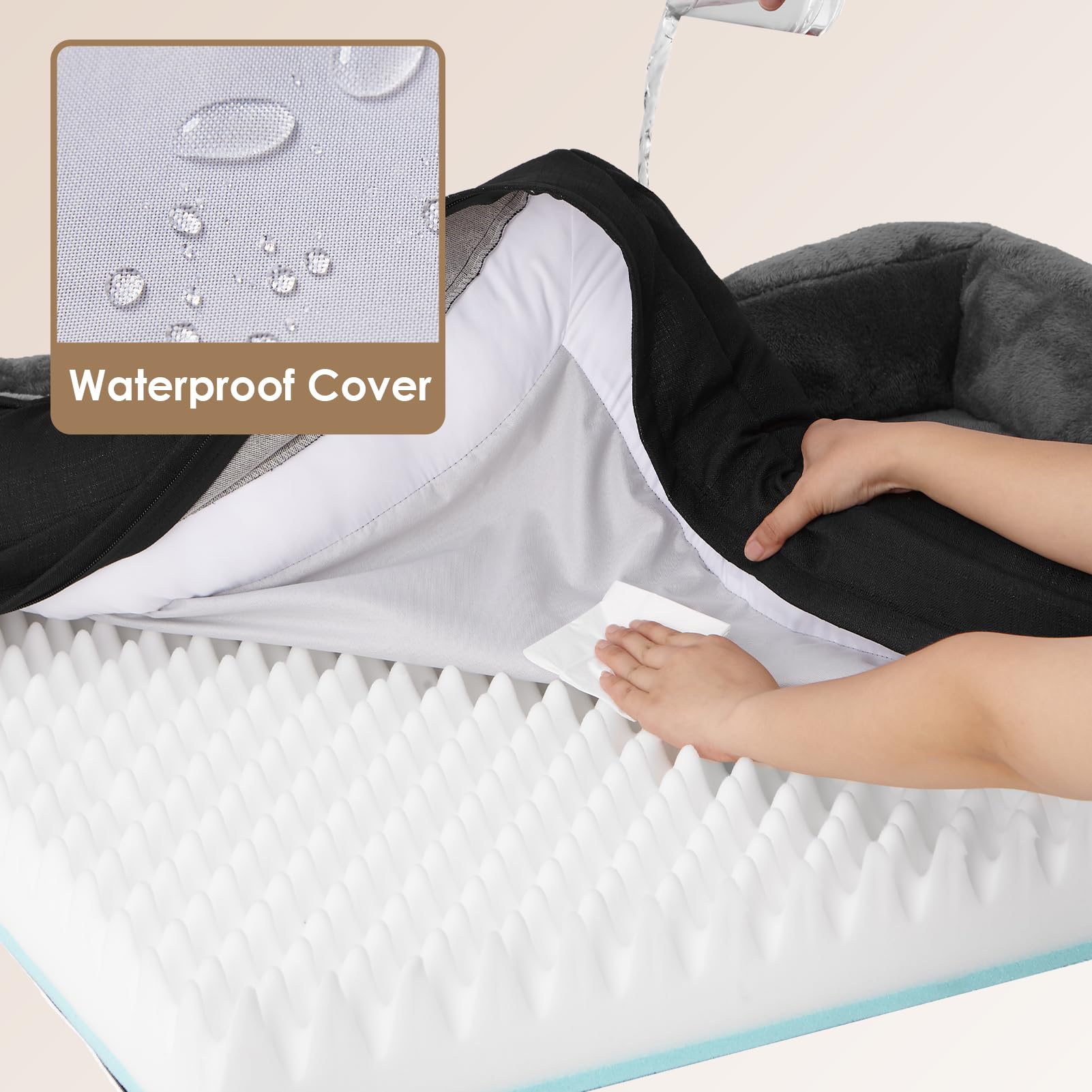 EHEYCIGA Memory Foam Cuccia Cane Interno Taglia Grande, Impermeabile Divano per Cani Sfoderabile e Lavabile, Letto per Cani con 4 Bordi Rialzati, Grigio Scuro/Nero, 91x68x17.5cm