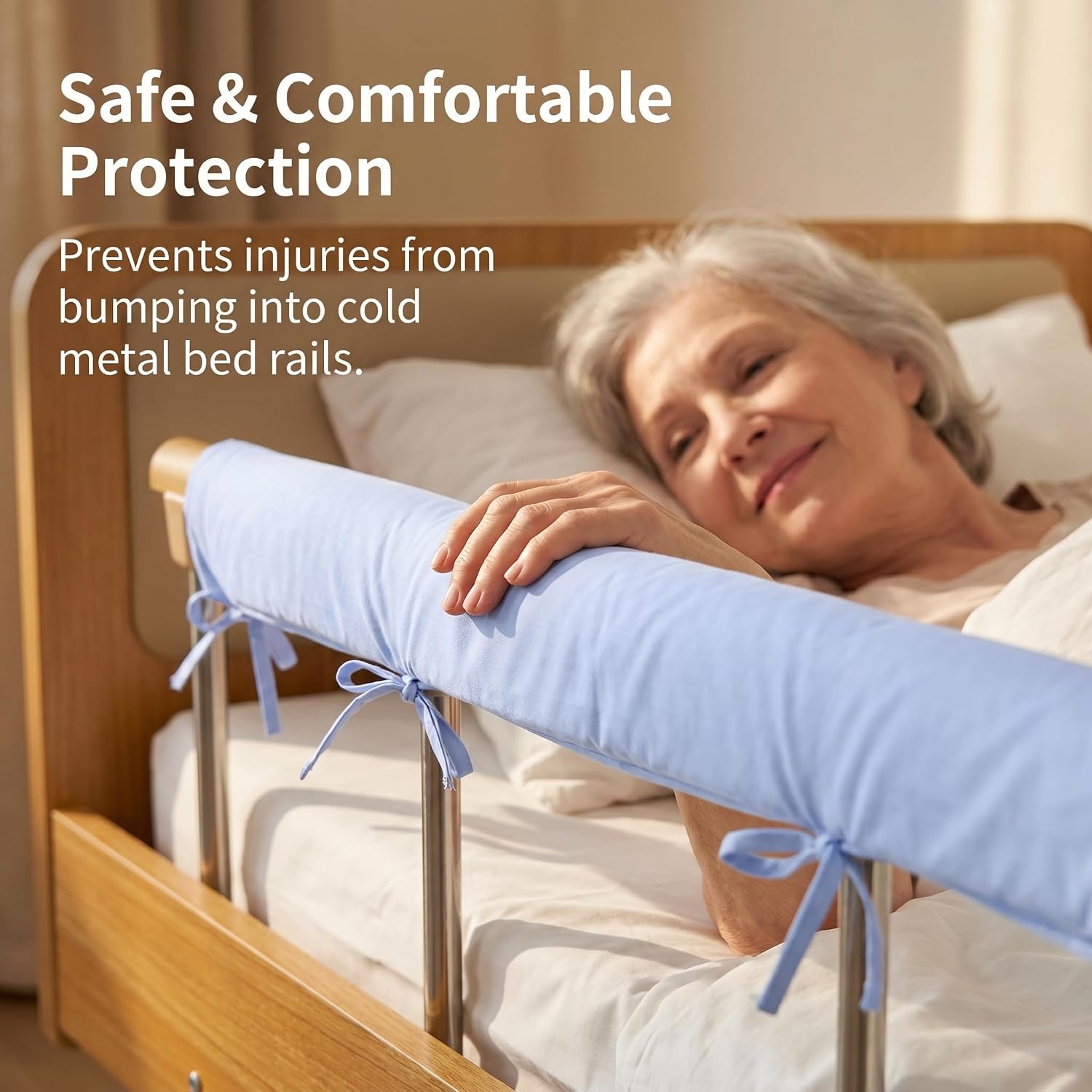 4 PCS Bed Rail Cover Padding, Bed Bumper Pad for Elderly and Toddlers-Blue | Soft Fabric bed guard for seniors and child foam bed bumper