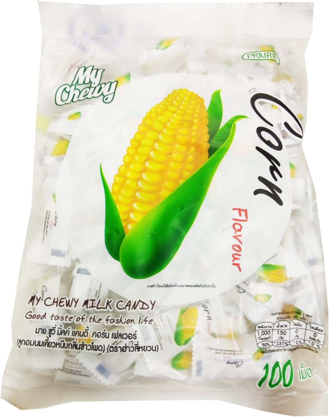 Chewy Milk Fruit Candy 100 pcs. Toffee HAOLIYUAN Brand Thai Dessert Taro Flavor Big Pack (Corn)