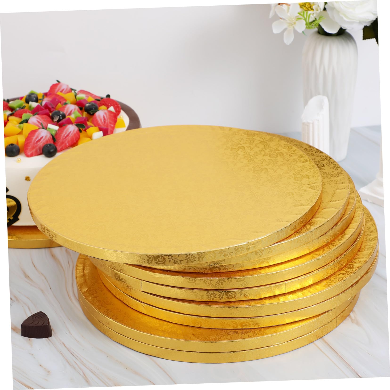 STOBAZA 10 Pièces Lot de Plateaux à Gâteaux Ronds Dorés Papier Cartonné Ondulé Stable et Élégant pour Présentoir et Décoration de Gâteaux