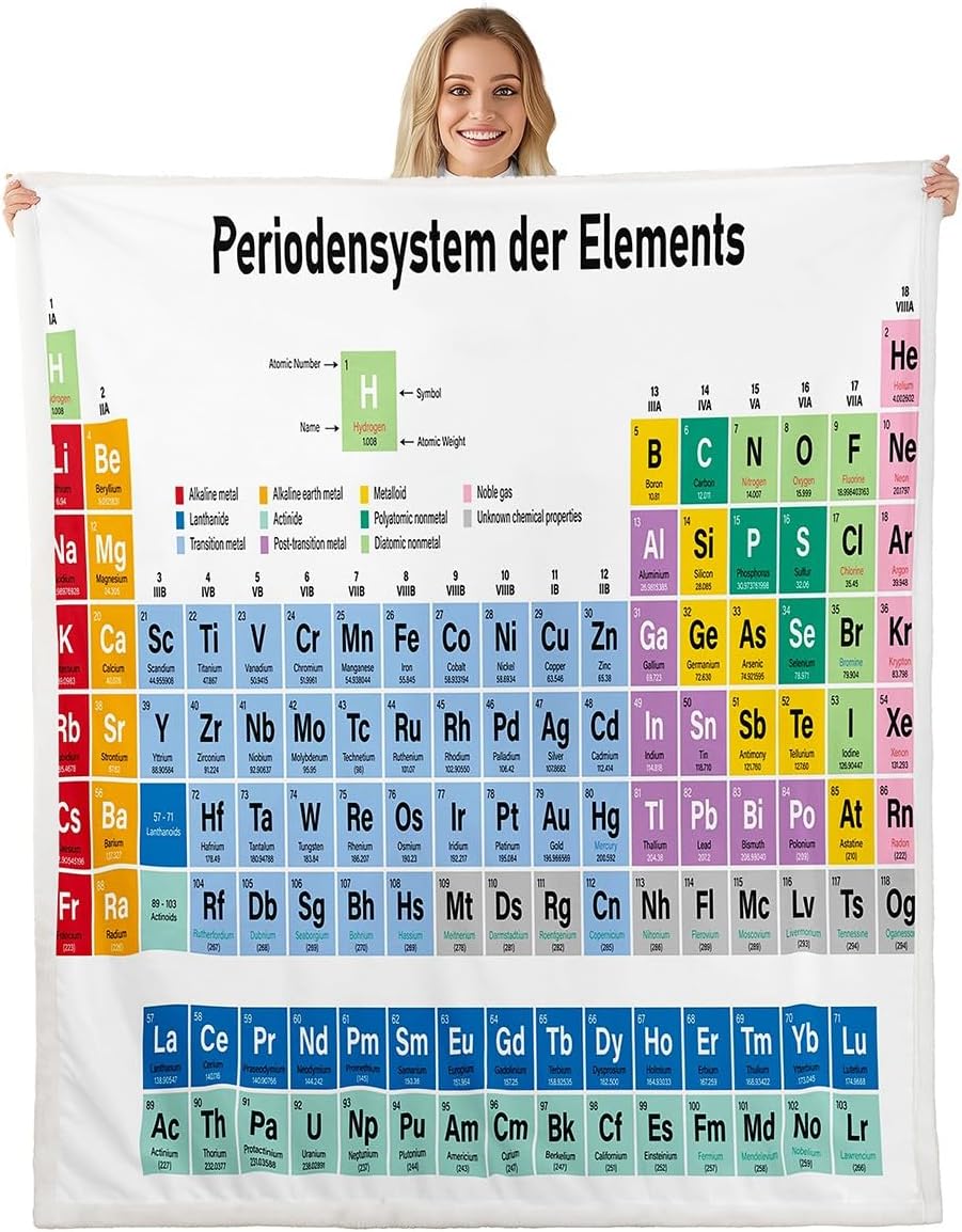 Periodic Table of Elements Sherpa Blanket Educational Fleece Throw Blanket for Kids Boys Girls Teens Study Plush Blanket Chemistry Fuzzy Blanket Throw 50"x60"