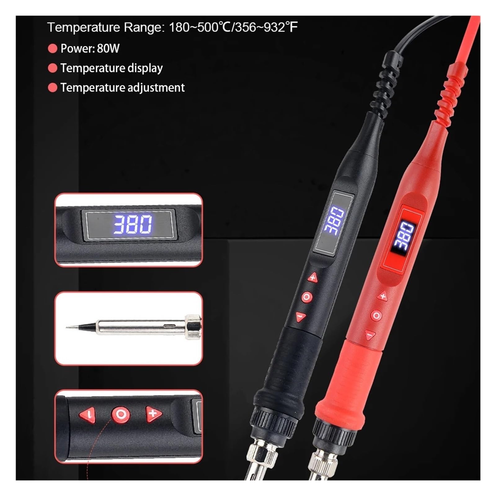 Zestaw Lutownicy Z Regulacją Temperatury 908U Wyświetlacz LCD Inteligentny Przełącznik 80 W Przenośne Narzędzie Do Lutowania(Black)