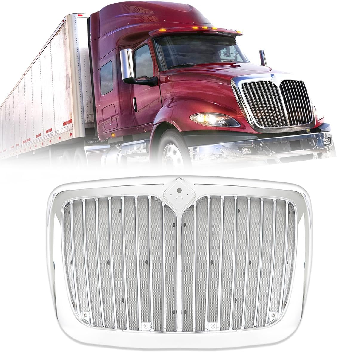 Chrome Grille Grill Compatible With 2008-2016 International Prostar Truck