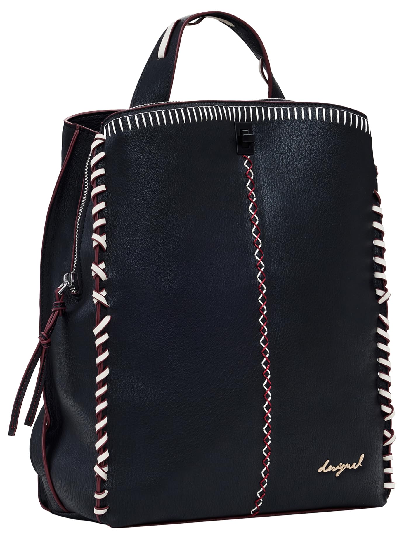 Large faux leather effect backpack with topstitching - BLACK - U