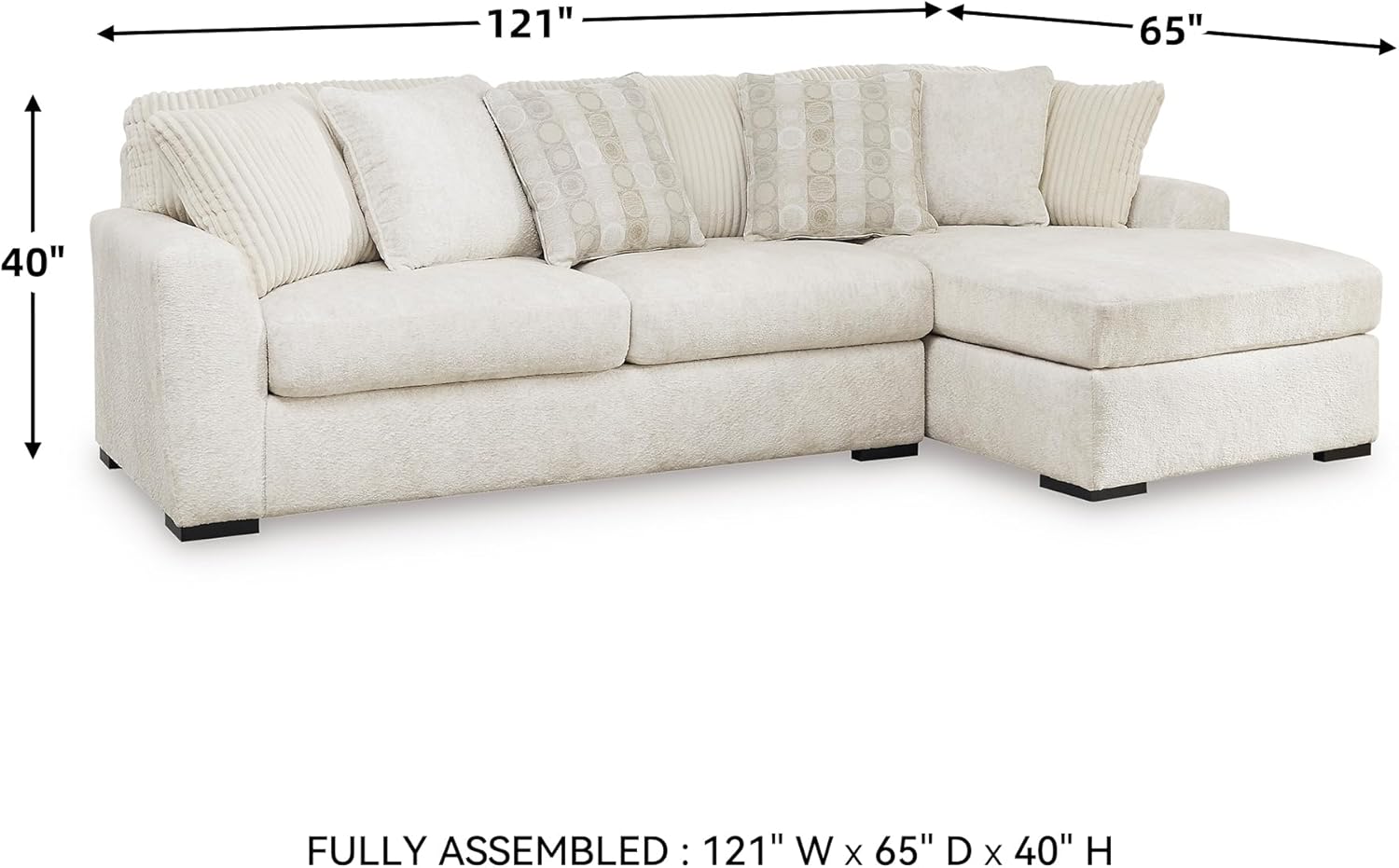 Signature Design by Ashley Chessington L-Shaped 2-Piece Sectional with Chaise, Reversible Cushions, 6 Accent Pillows, Fabric Upholstery, 120" W x 65" D x 40" H, White
