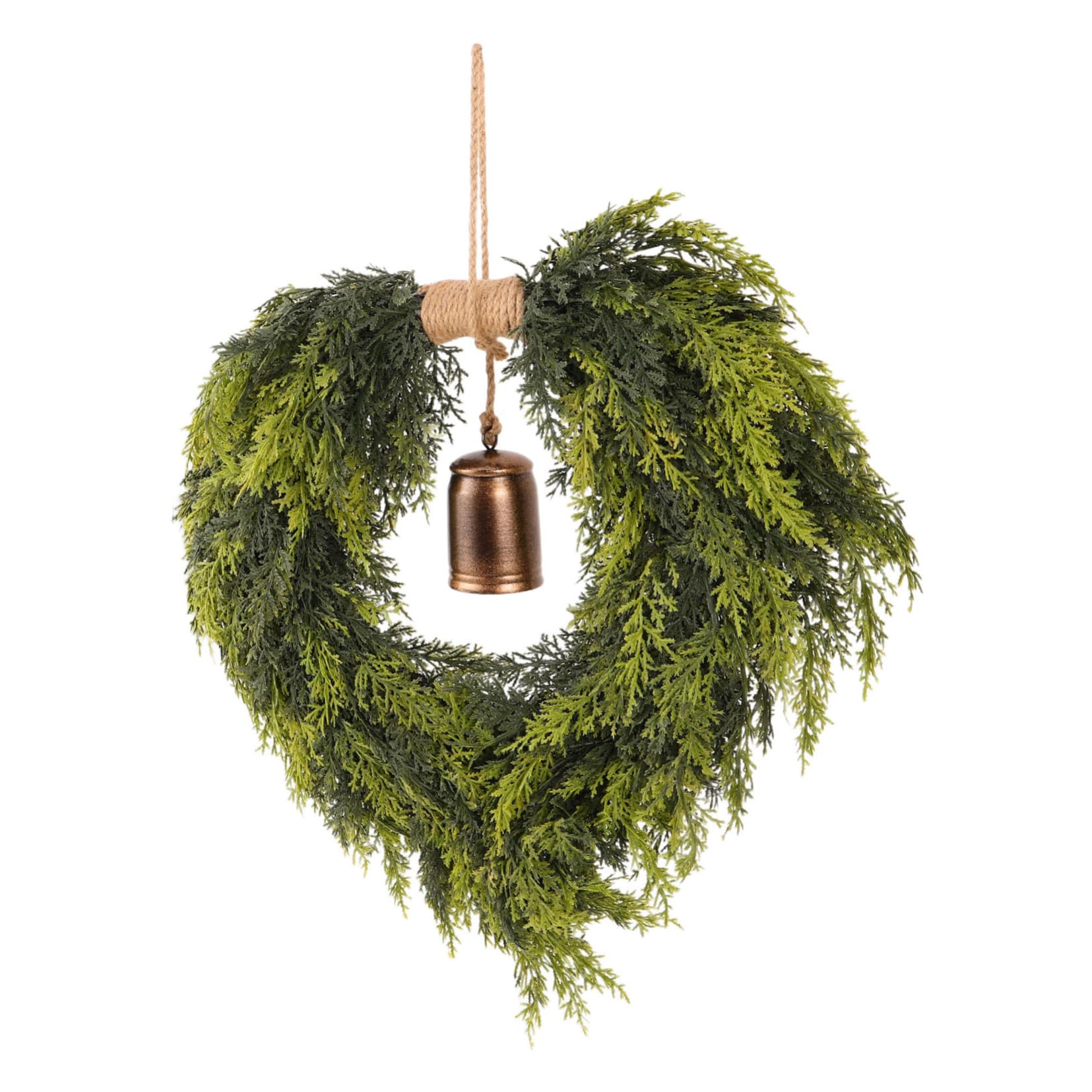 Couronne de Noël en cœur avec clochettes pour décoration de porte d'entrée festive