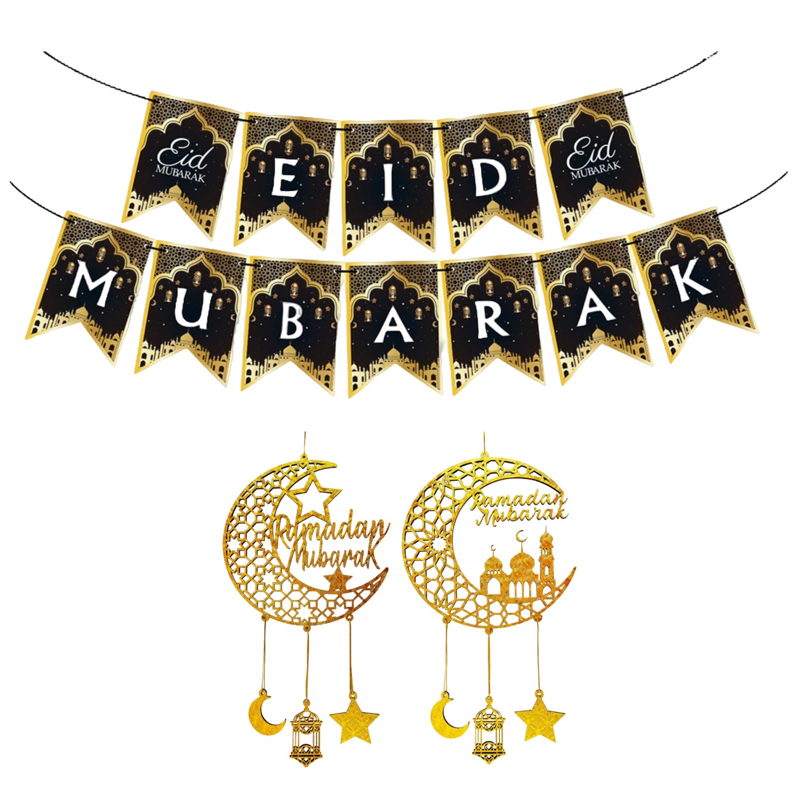 4 PcsRamadan Decorations, Ramadan Decorations for Home, Ramadan Mubarak Banner Decor, Eid Mubarak Decorations for Islamic Ramadan Mubarak Home Party DIY Wall Decor