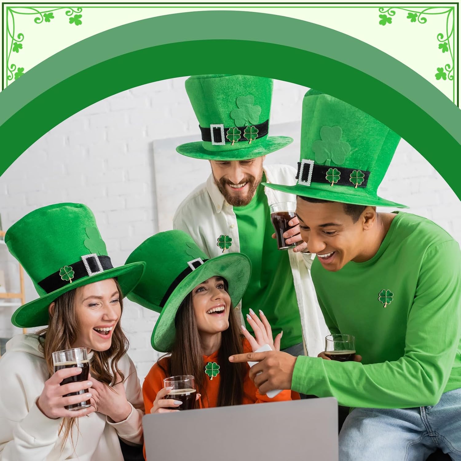 Remuuly 24/48/96 set St. Patrick's Day Clover Lapel Pins Include Four Leaf Clover Lapel Pin Brooches Blessing Cards Organza Gift Bags