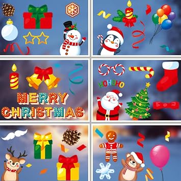 Christmas Window Clings Merry Christmas Window Stickers Decals Indoor Xmas Decorations Santa Reindeer Snowman Snowflakes 9 Sheets 80 PCS Window Stickers Winter Xmas Home Party Window Decor