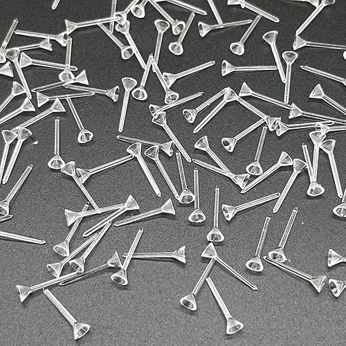 Miniatura 3 de Aretes transparentes para deportes, 300 pares de aretes transparentes y parte trasera de aretes, cabeza de copa de 0.157 in