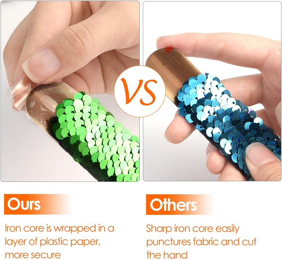 KUUQA 16 Pcs Magic Sequins The Mermaid Bracelets 2-Color Sequin Reversible Glitter Slap Bracelets Charms Wristband for Kids Little Mermaid Birthday Party Favors Bags Supplies (Random Colors)