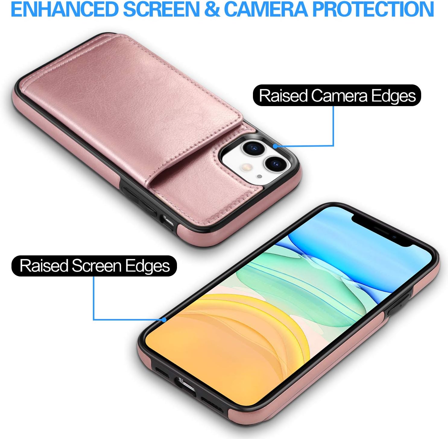HianDier Wallet Case for iPhone 11 Case with Card Holder PU Leather Kickstand Card Slots Cover Protective Magnetic Closure Shockproof Flip Back Case for iPhone 11 6.1-inch, Rose Gold