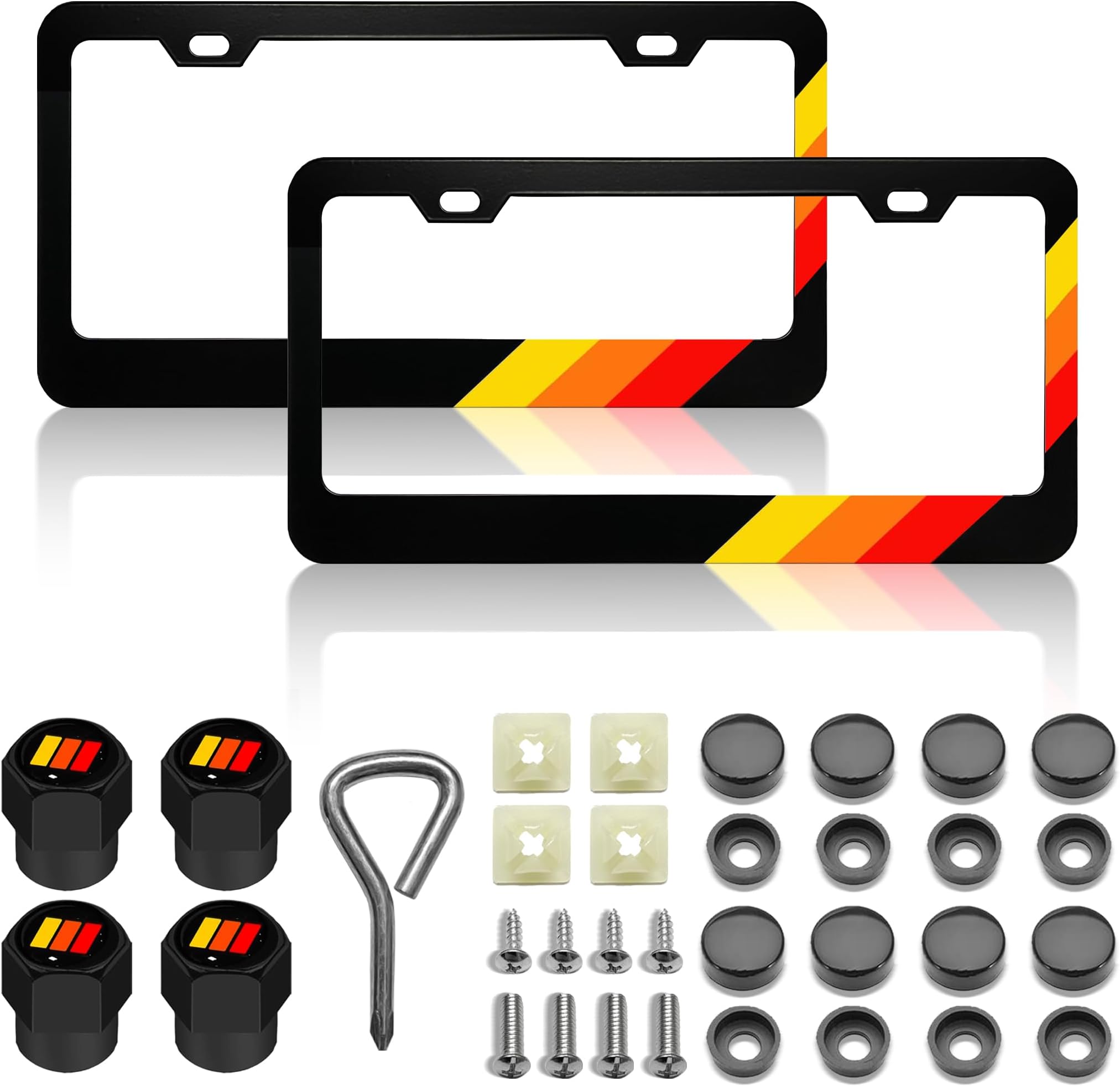 License Plate for Tri-Color 3 Color Yellow Orange Red Premium Black Steel License Plate Holder Compatible All Vehicle License Plate for Toyota Tacom,for 4Runer Tundr Rav car Accessories