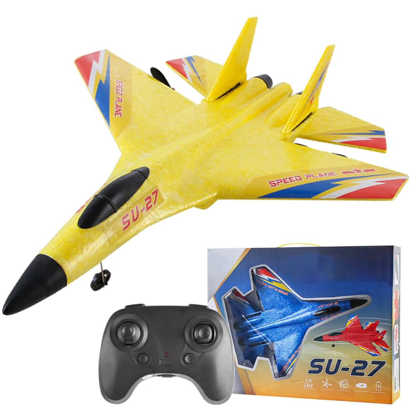 2026 New Remote Control Airplane, Upgrade Gravity Glider Foam RC Fighter Plane with LED Light & 360° Flip, RC Plane Remote Control Glider Airplanes, 2 Channels Foam RC Planes for Adults Kids (Yellow)
