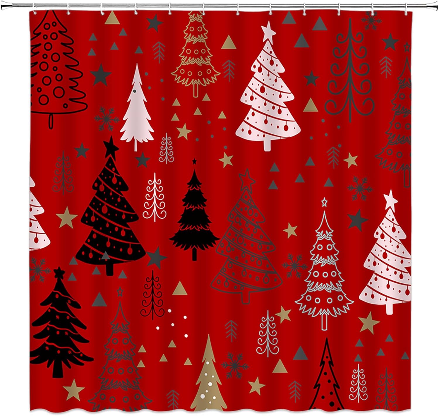 Christmas Tree Shower Curtain Boho Xmas Tree Snowflake Stars Winter Holiday Happy New Year Festival Bathroom Curtain Set with Hooks(91" Wx70 H)