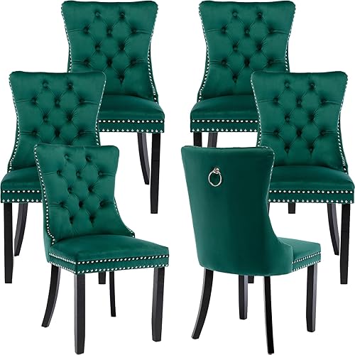 Miniatura 124 de Juego de 2 sillas de cocina y comedor de terciopelo, respaldo exterior capitoné, tapizadas en terciopelo, estructura de madera maciza (celeste, 2