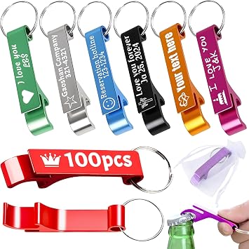 100Pcs Custom Bottle Opener Keychain Bulk Personalized Keychains With Text/Logo Personalized Bottle Opener for Bar Party Christmas Business Wedding Favors Gifts