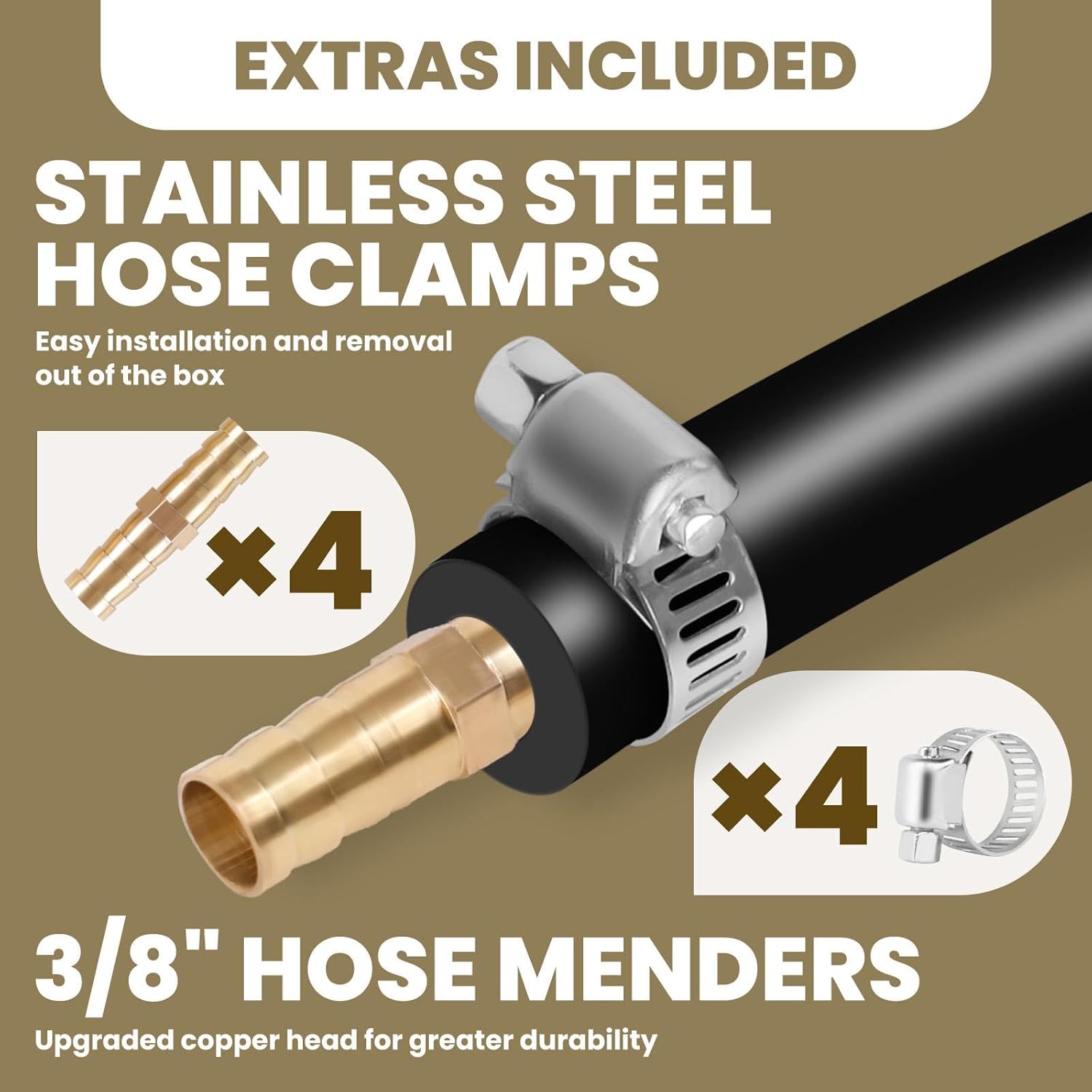 350 Foot Pond Hose, Inner Diameter of 3/8 Inch, Made of High-Strength Pvc, Comes with 8 Stainless Steel Clamps and 4 Copper Connectors, Suitable for Ponds, Fountains (350, Inches)