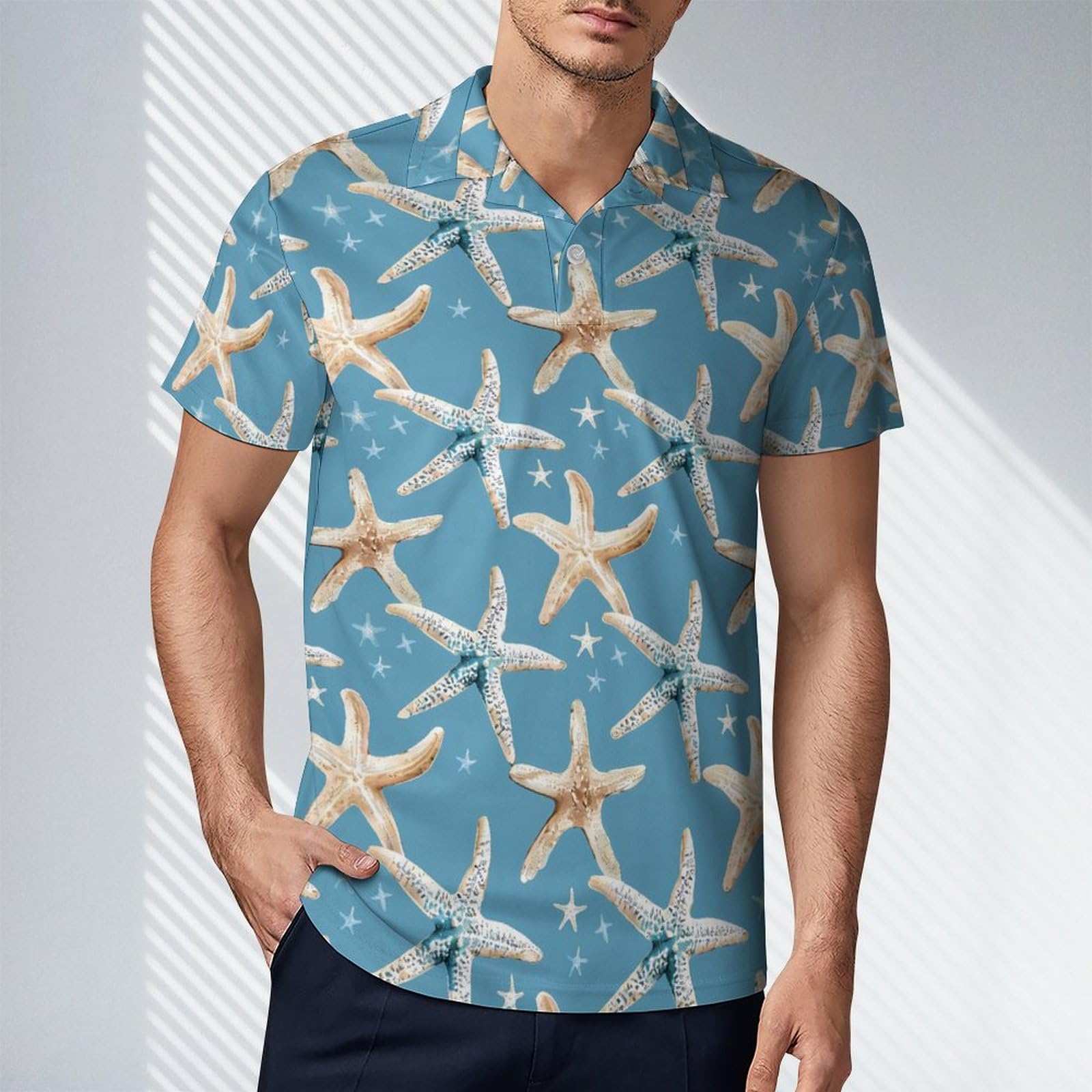 Starfish Shell Novelty Men's Short Sleeve Shirts Funny Golf Tennis Work T-Shirt Sport Tee S