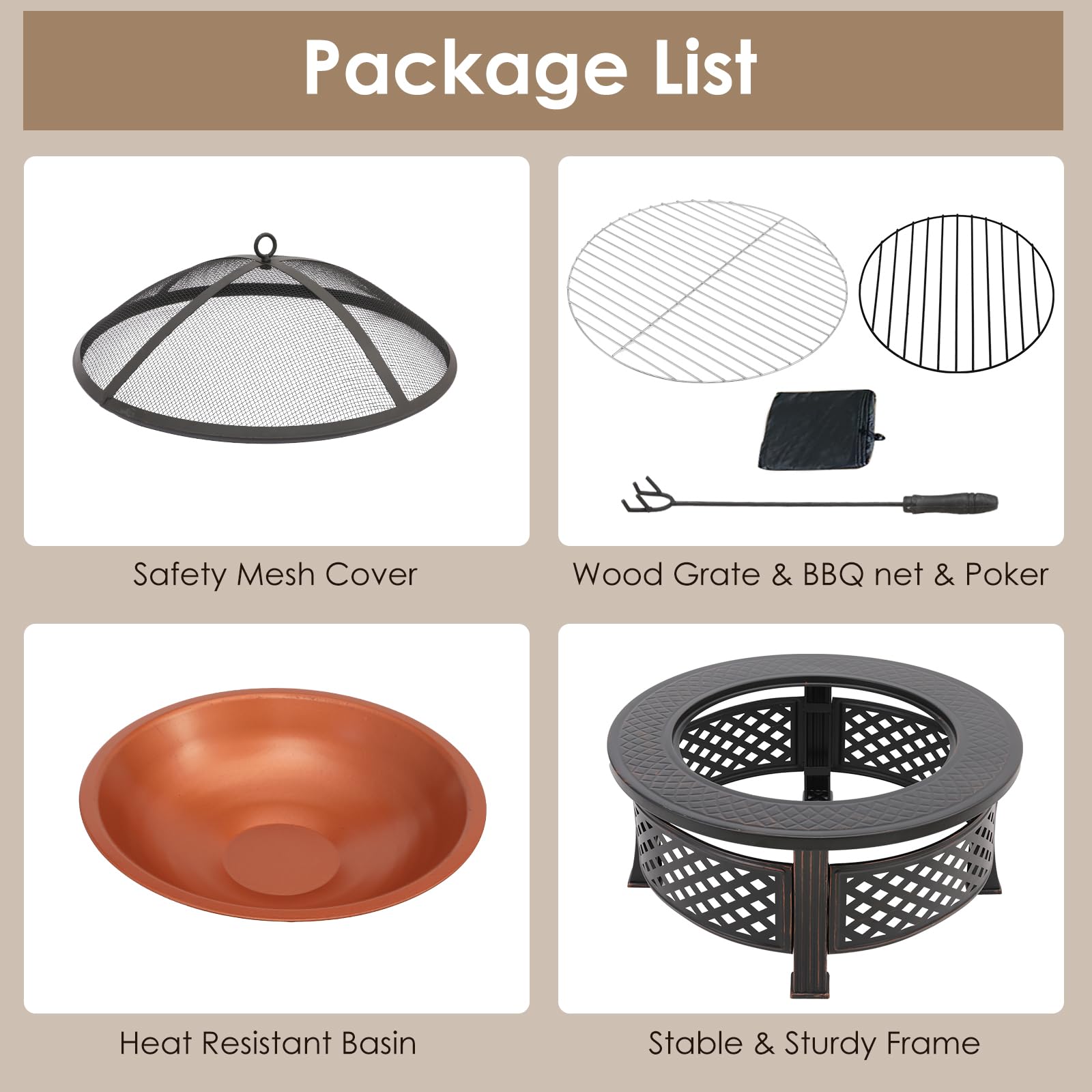 TLSUNNY Braciere da Giardino, Braciere da Esterno Multifunzionale, Braciere Rotondo con Parascintille e Griglia per galvanizzata, outdoor fire pit 80x80x50 cm, per Spiaggia, Camping,Riscaldamento,BBQ