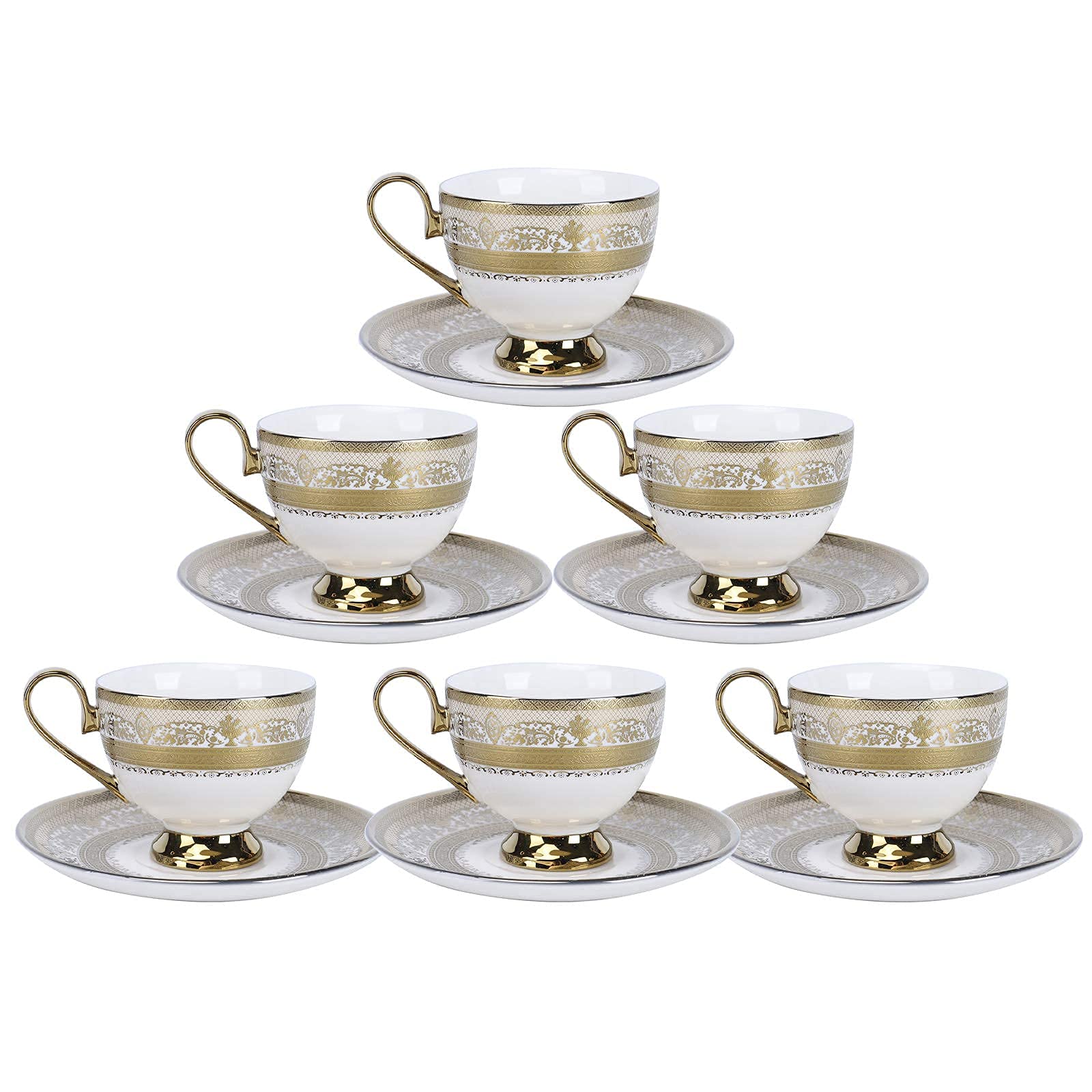 Juego De 6 Tazas De Café Y Platillos, Juego De Tazas De Té De Cerámica con Flores Doradas para Adultos,