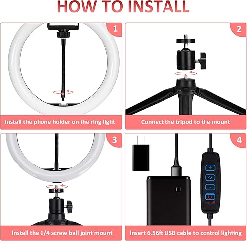 Miniatura 7 de Anillo de luz para selfie de 10 pulgadas con soporte para trípode, 3000-7000K temperatura de color LED con puntos de pegamento extraíbles y soporte