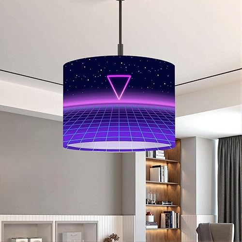 Miniatura 3 de Lampshades Lamp Shades 11"x11"x9" Retrowave synthwave vapor party Light grid landscape Yesterday s Light Shade for Table Lamps Floor Lamps Drum Lamp
