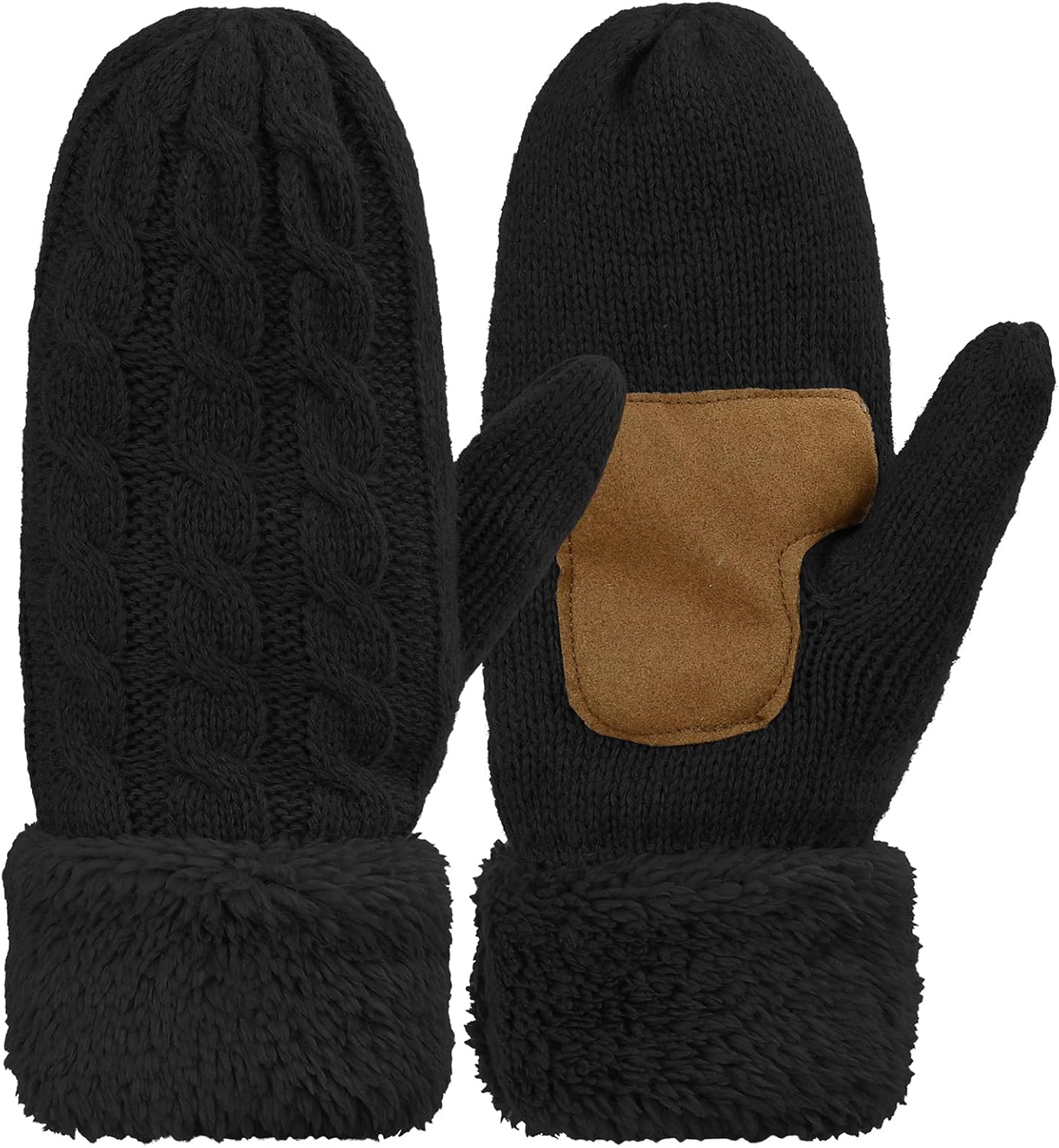 Zando Womens Winter Gloves Mittens Warm Lining Knit Mittens Thick Wool Mittens for Women Cold Weather Thick Warm Knitted Mitten Sherpa Black Mittens Adult Knitted Gloves with Fleece Lining A Black at  Women’s Clothing store