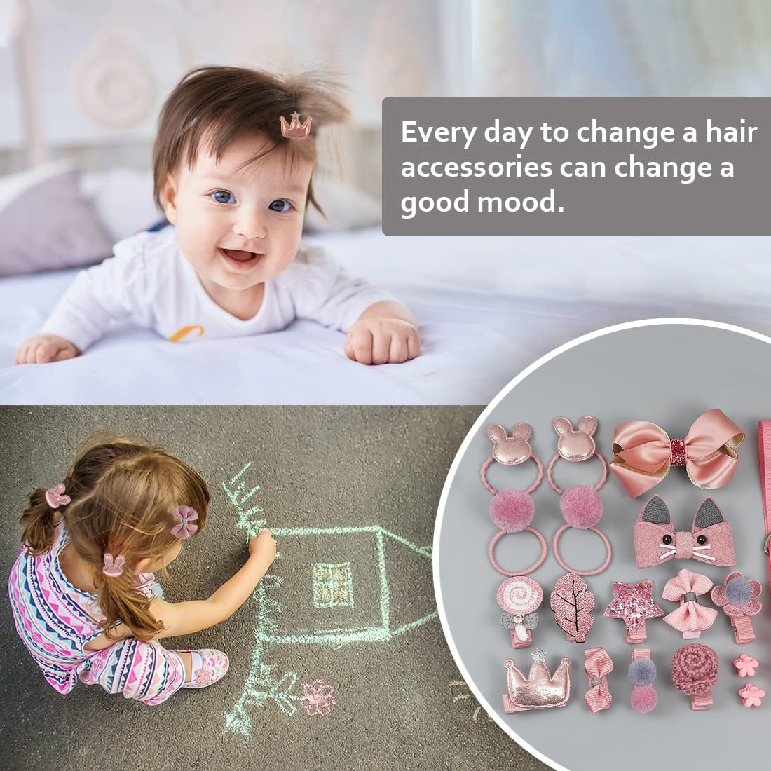 kapimo 36 pcs Hair Clips for Baby Girls Toddlers Assorted Stylish Fashion Kids Hair Accessories Gift Set Box (Pink Blue) 2