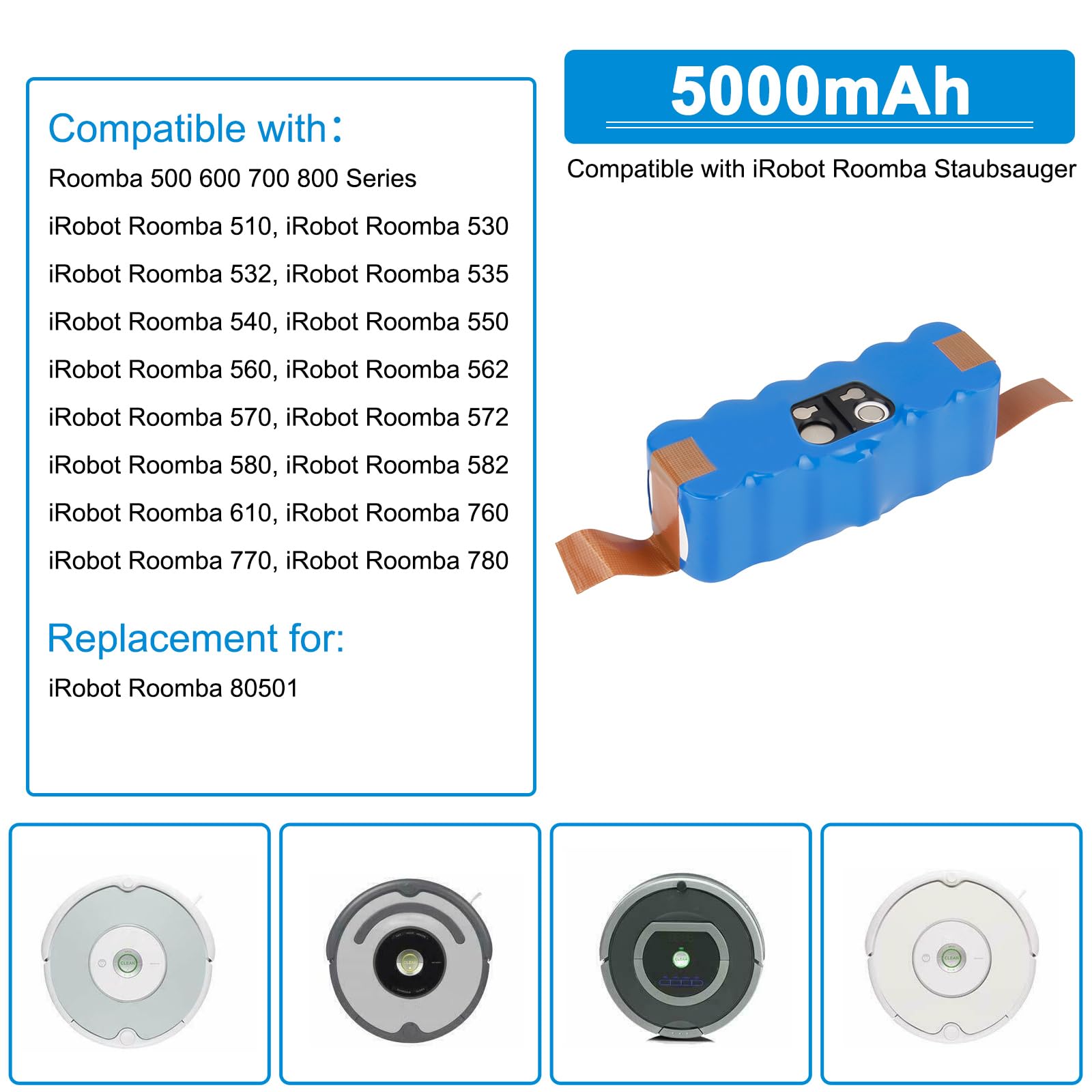 Batteria 14.4V 4500mAh Per IRobot Roomba - Compatibile Con Serie 500, 600, 700, 800, Ni-MH Gialla - Foto 5